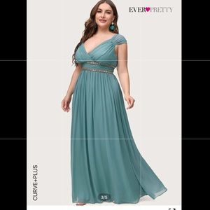 (SHEIN) Ever Pretty Teal A-Line Chiffon V-Neck Evening Gown
